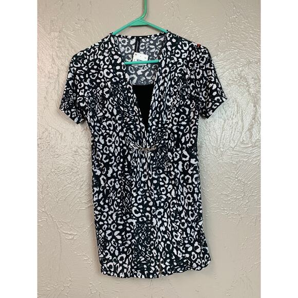 Jason Maxwell Women's Black White Animal Print Top Blouse Size Small USA Made - Picture 1 of 6